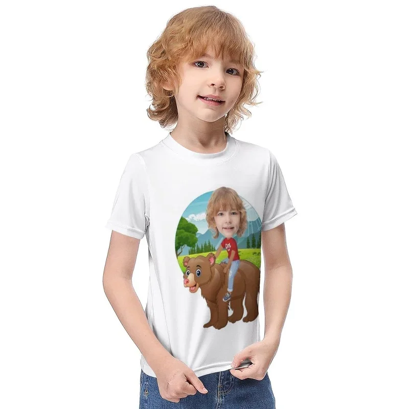 6-12y-custom-face-riding-a-bear-cute-kids-t-shirt-for-boy-girl