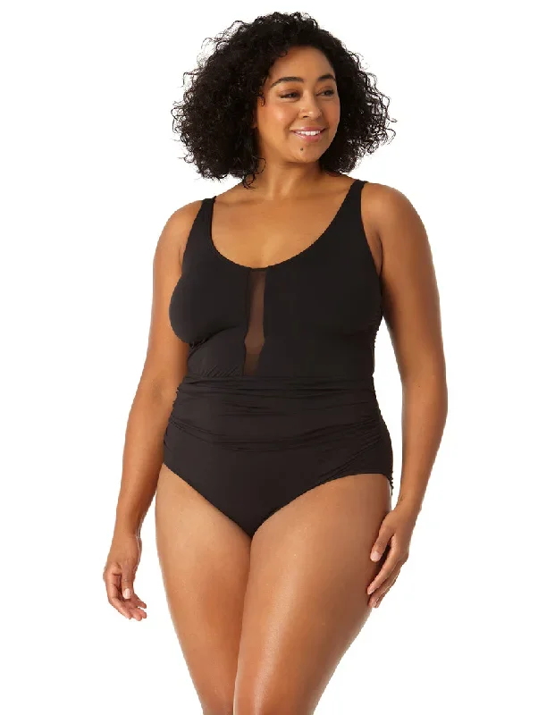 Anne Cole Plunge Mesh One Piece Plus Size Swimsuit