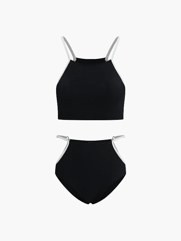 Contrast Binding Cutout Bikini Set