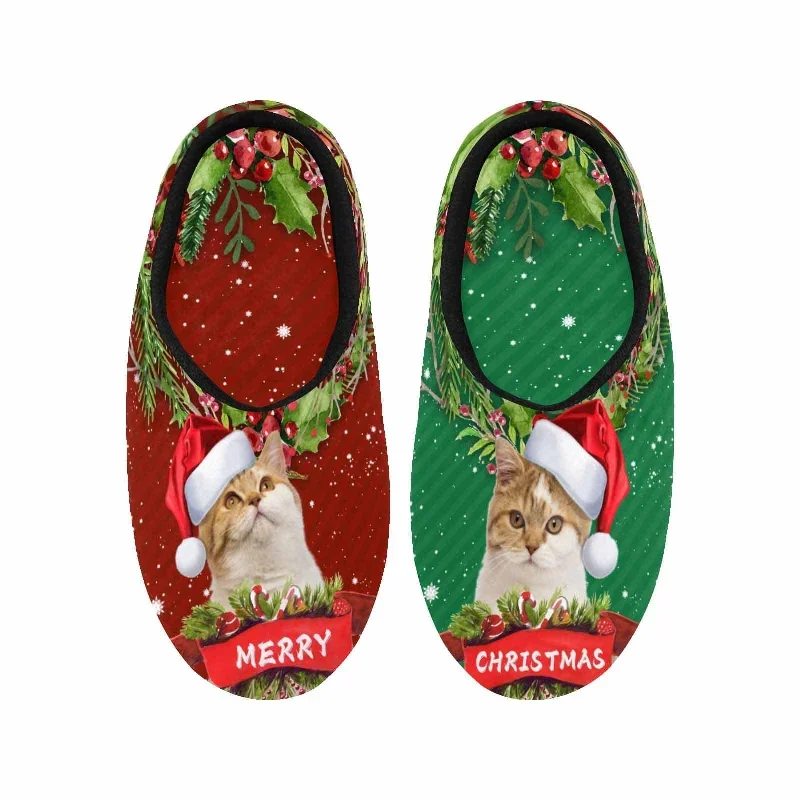 couple-gift-red-green-custom-pet-cat-photo-all-over-print-personalized-non-slip-cotton-slippers-for-girlfriend-boyfriend