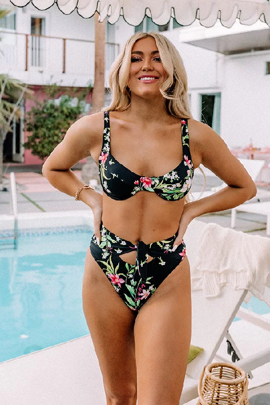 Crushing In Cabo Floral Bikini Top in Black