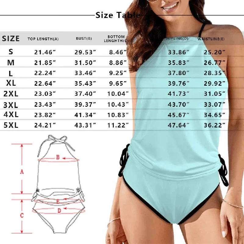 custom-face-love-heart-womens-sexy-halter-tummy-control-swimsuit-tankini-top-sets-fashion-two-piece-bathing-suit-with-tie-side