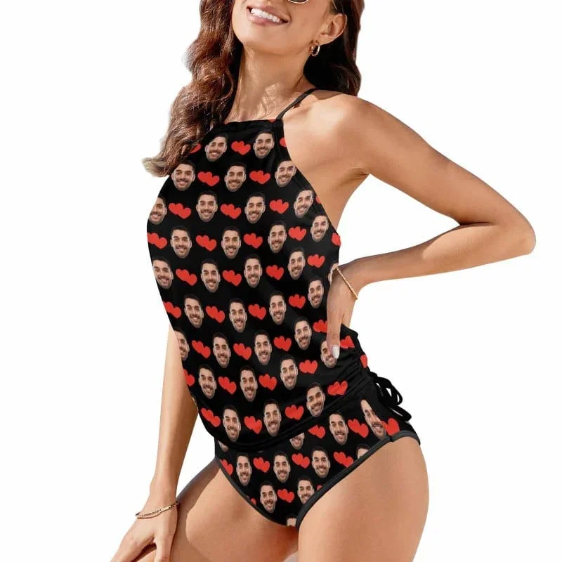 custom-face-love-heart-womens-sexy-halter-tummy-control-swimsuit-tankini-top-sets-fashion-two-piece-bathing-suit-with-tie-side