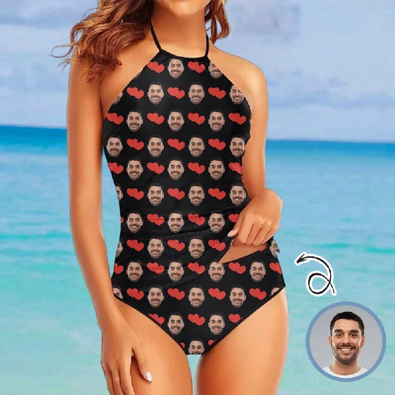 custom-face-love-heart-womens-sexy-halter-tummy-control-swimsuit-tankini-top-sets-fashion-two-piece-bathing-suit-with-tie-side