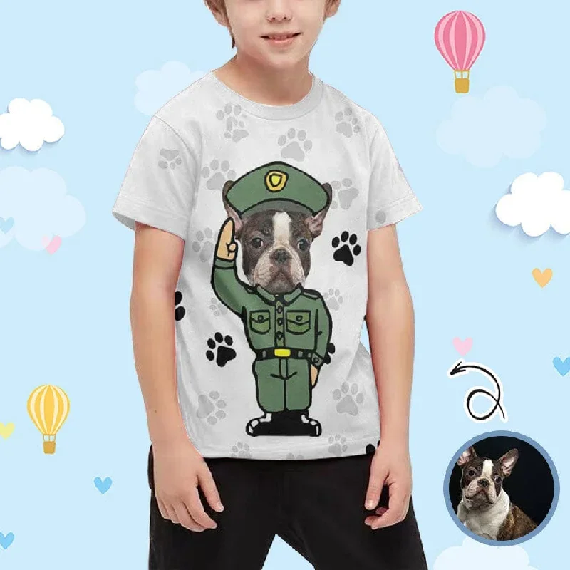 #6-15Y Custom Pet Face Dog Paw Print Kid's All Over Print T-shirt