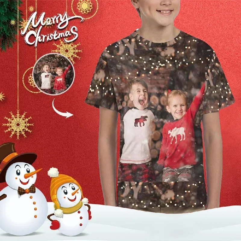 #6-15Y Custom Photo Happy Christmas Kid's All Over Print T-shirt