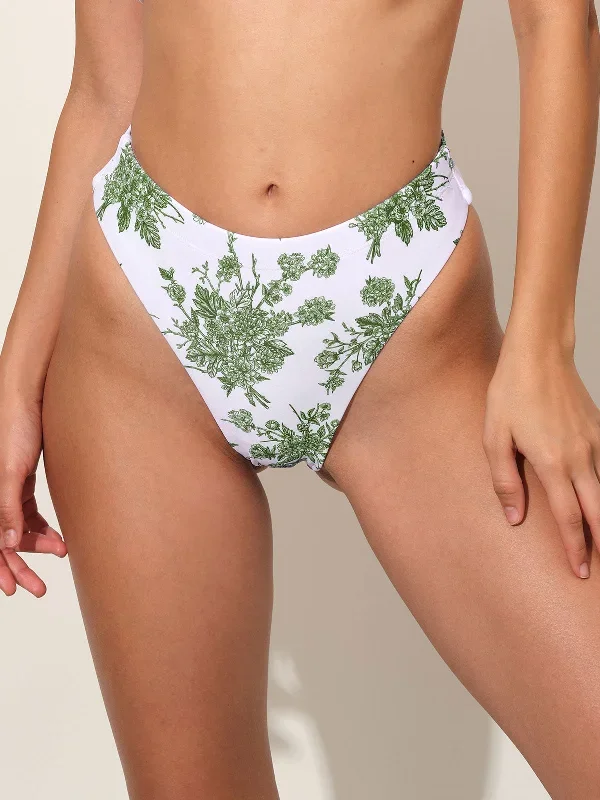 Green Floral Middle Waist Bikini Bottom