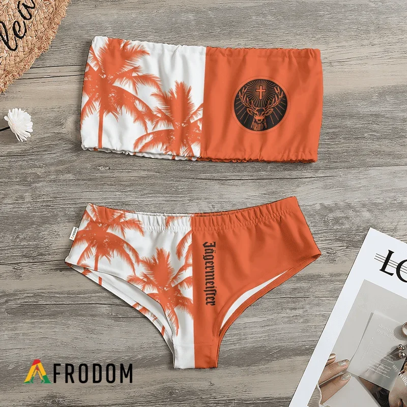 Jagermeister Coconut Trees Strapless Bandeau Bikini Swimsuit