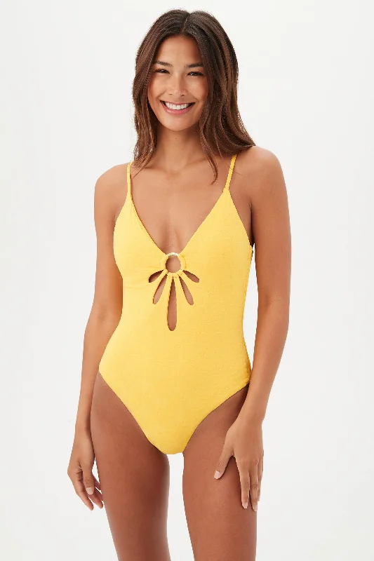 WOMEN'S JOPLIN JACQUARD PETAL CUTOUT PLUNGE ONE PIECE SWIMSUIT