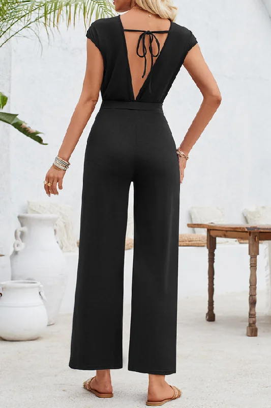 knot-design-solid-black-casual-jumpsuits