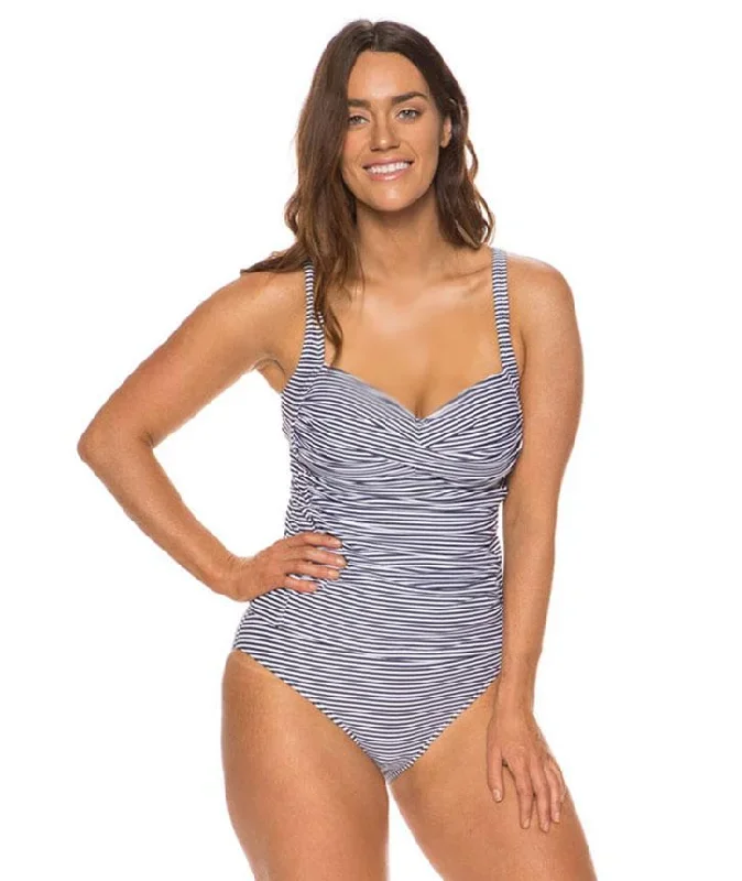 Nip Tuck Twist Bandeau Multi Fit Tankini Set - Navy/White