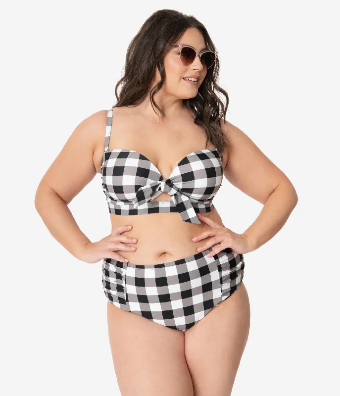 Plus Size Retro Style Black & White Gingham Swim Bottom