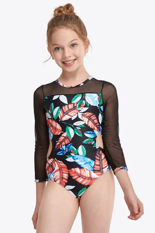 Sunset Vacation  Printed Round Neck Cutout One-Piece Swimsuit I Kids Swimwear