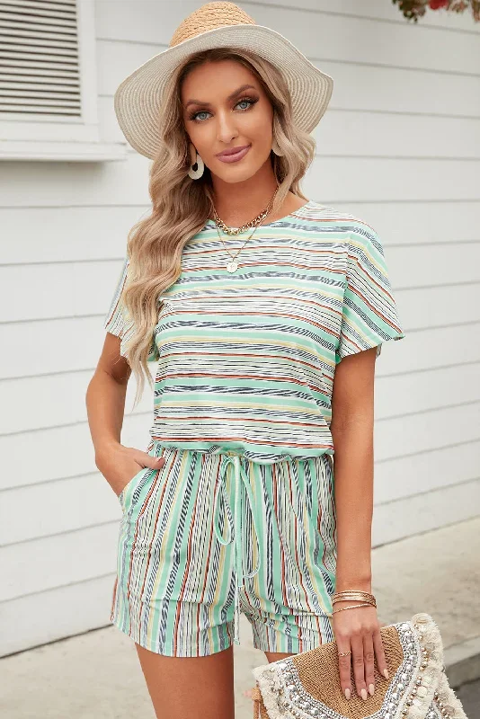 Rainbow Stripe Drawstring Waist Romper Playsuit