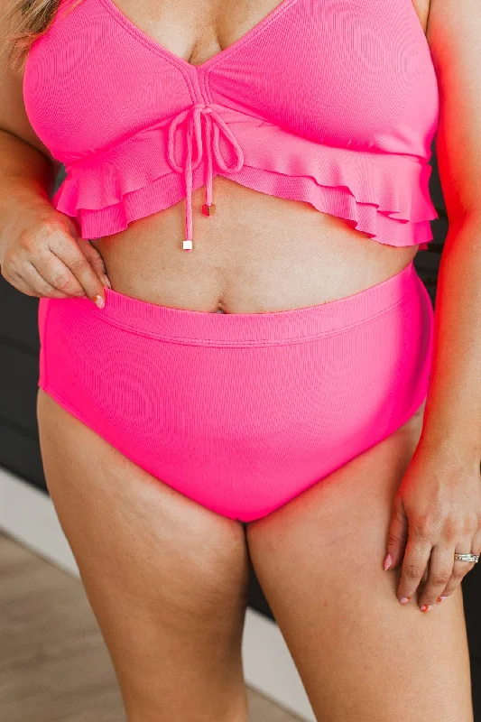 Sandy Shores Swim Bottoms- Hot Pink Ribbed