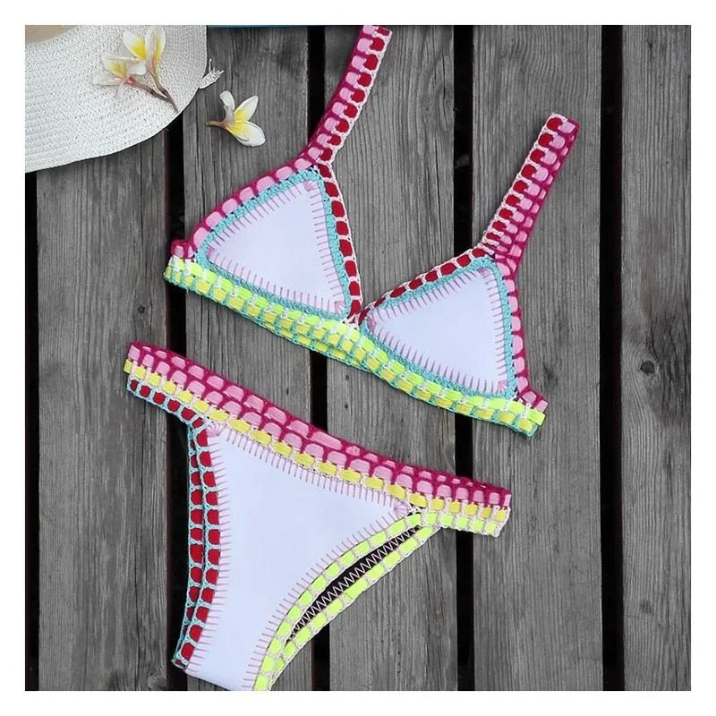 Sunset and Swim Reversible Crochet Neoprene Sexy Bikini Set