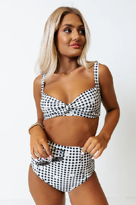 Tanning In Tulum Gingham Bikini Top in Black