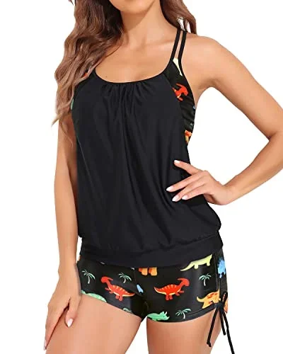 Tummy Control Blouson Tankini Two Piece Swimsuits for Women