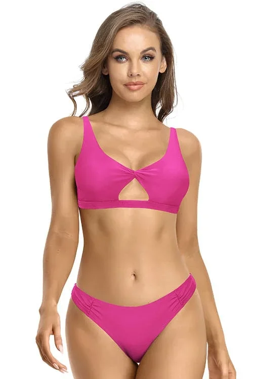 Twist Front Cutout Ruched Low Waisted Bikini