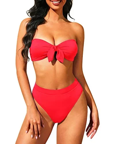 Two Piece Tie Knot Vintage Swimsuit Women's Bandeau Bikini Set