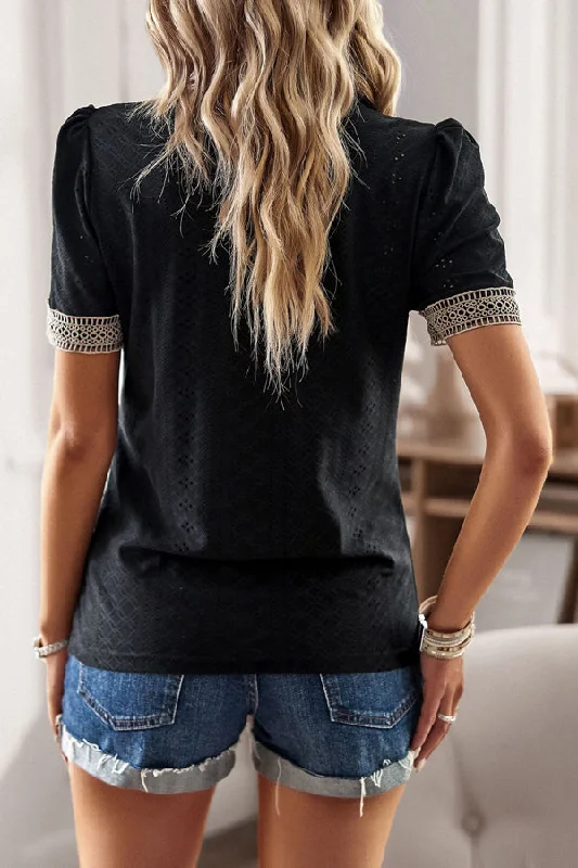 v-neck-patchwork-short-sleeve-casual-tops