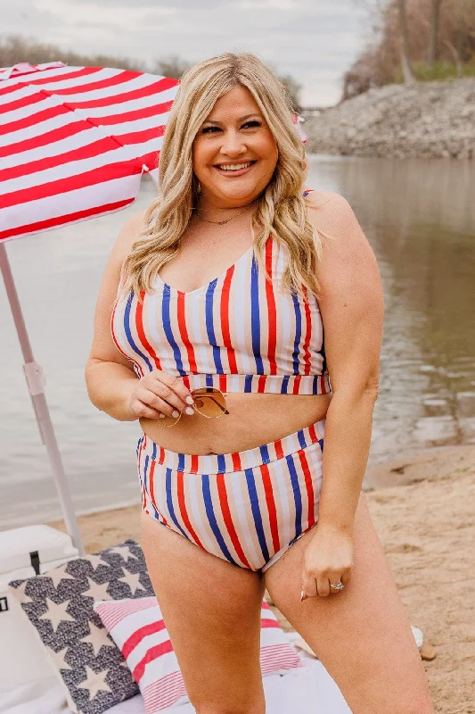 Walking On Sunshine Swim Top- Red, White, & Blue Stripe