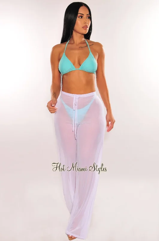 White Mesh Drawstring Palazzo Cover Up Pants