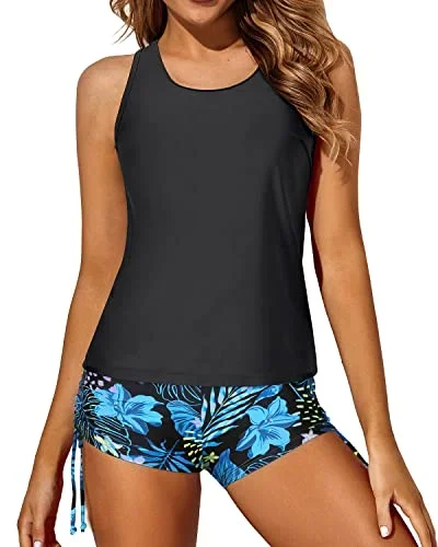 Women Swim Tank Top Tankini Set Boy Shorts-Leaf